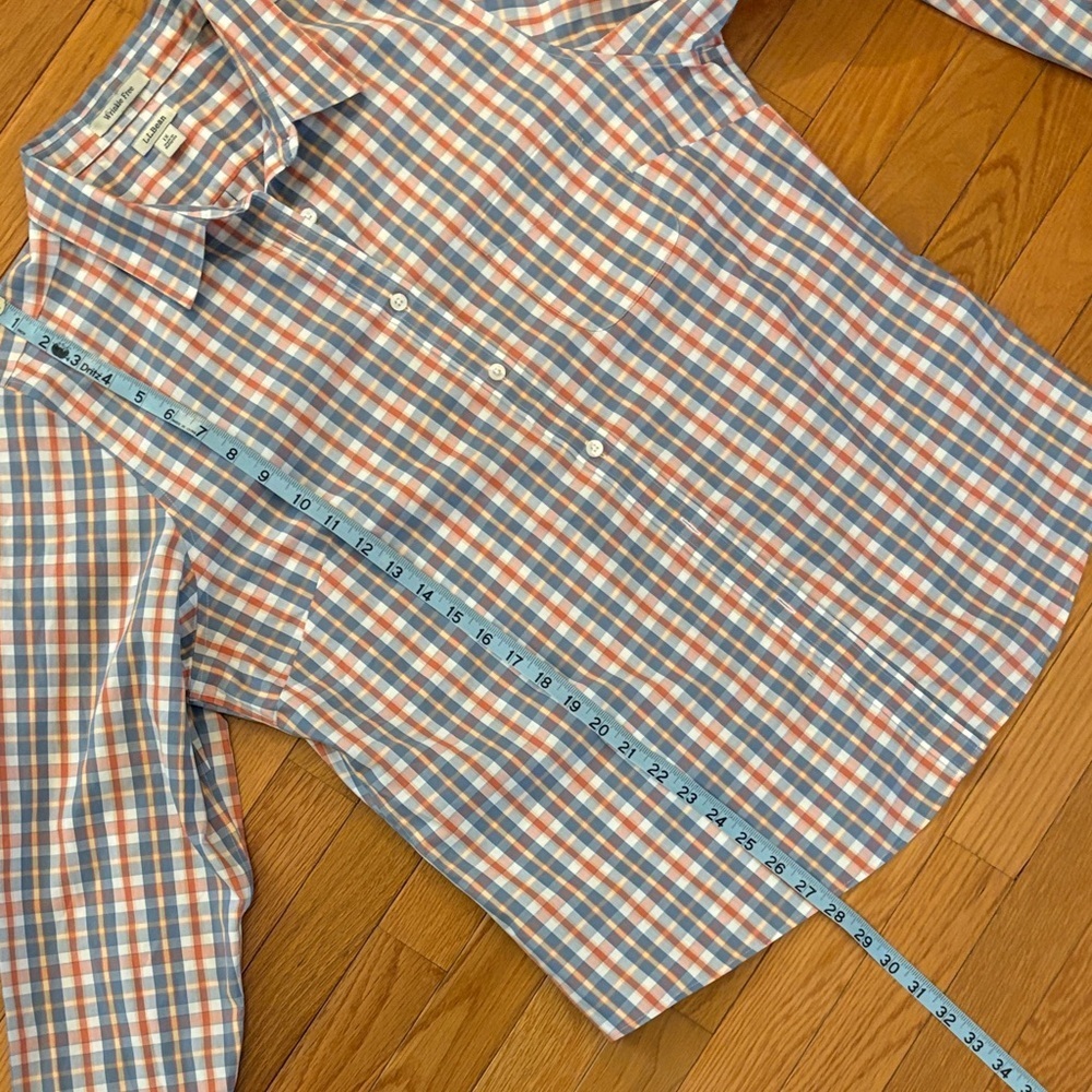 L.L. Bean Women's Blue, Orange and White Plaid Button-Down Shirt - Picture 10 of 10